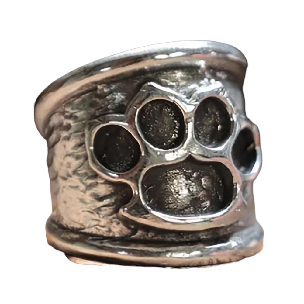 Silver Wide Face Paw Print Open Back Ring
